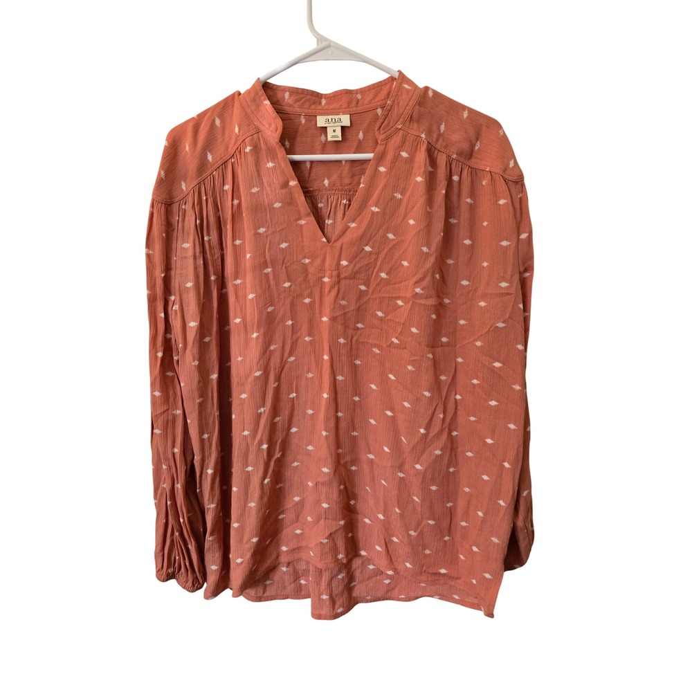 a.n.a A New Approach Terracotta Diamond Print Rayon Flowy Peasant Blouse Medium - Picture 2 of 7